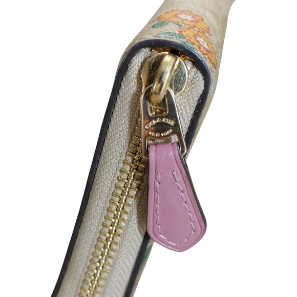 Coach Signature Prairie Rose Zip Around Wallet Beige Pink Floral Compartments - Picture 8 of 13